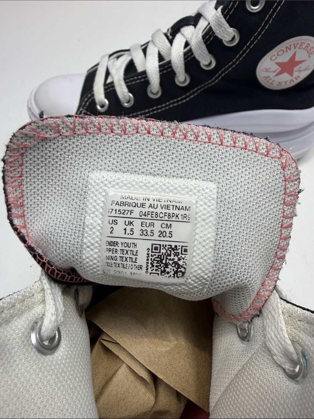 CONVERSE CHUCK TAYLOR ALL STAR MOVE PLATFORM HIGH TOPS KIDS SIZE 2 BLACK PINK - Picture 6 of 9